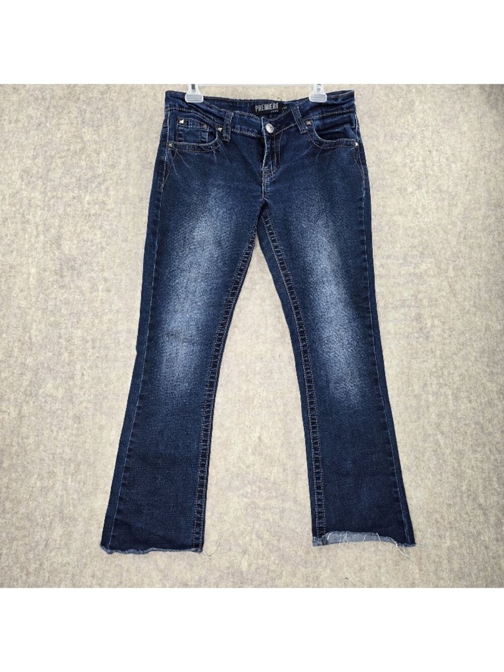 Rue21 Premiere Womens Distressed Mid Rise Bootcut Jeans Size 5/6R Blue Denim